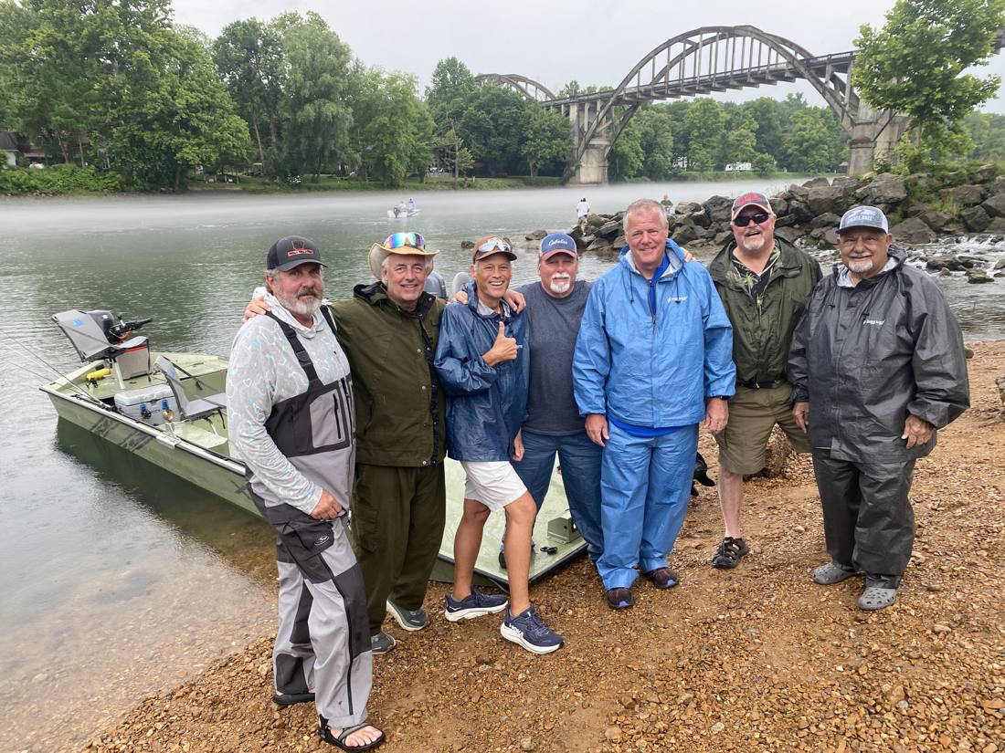 Terry, Bill, Richard, Larry, Nelson, Kenny and Paul at the historic Cotter bridge on the White River.